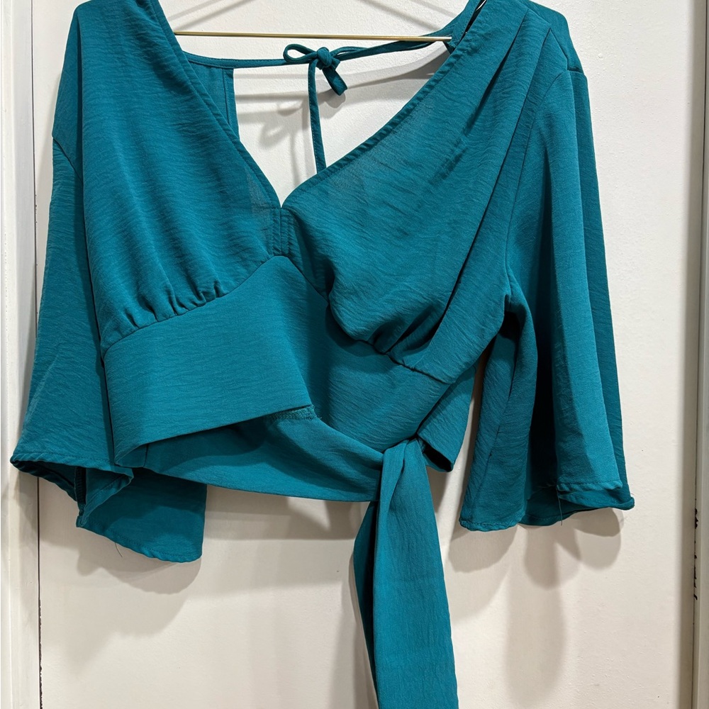 Teal Wrap Blouse